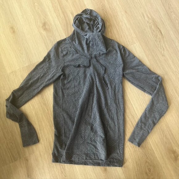 Moving Comfort Tops - Moving Comfort Chic Hoodie Hooded Shirt Gray Funnel Neck Medium
